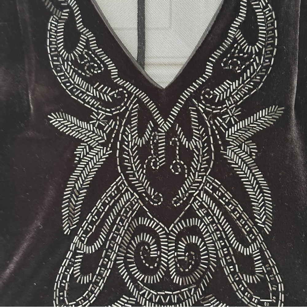 Beaded Black Mesh Long Sleeve Top Size 10 - Picture 3 of 9